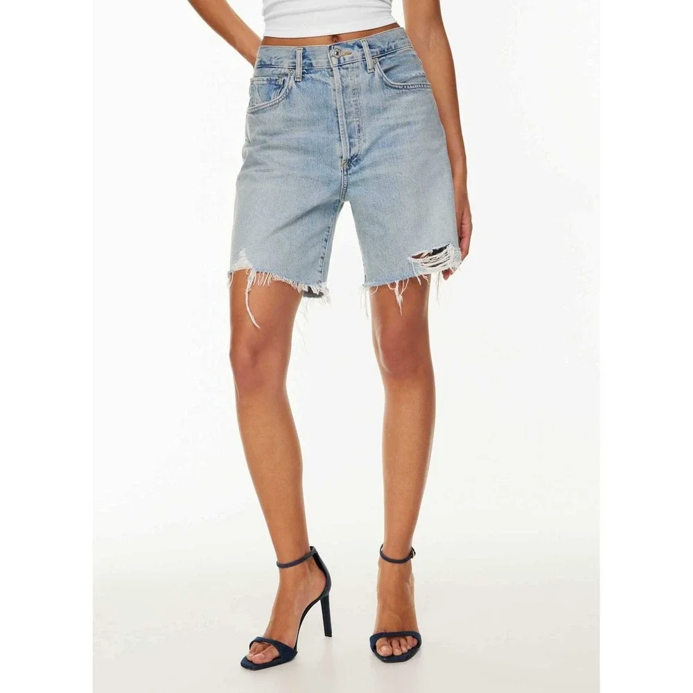 Citizens of Humanity Camilla Distressed High Rise Denim Long Shorts Blue- 29